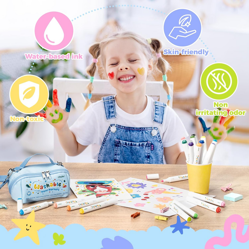 Set of 24 washable acrylic markers with storage bag - Ohuhu