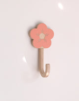 Abricotine ⚜ ABR-CROCHET-FLEURROSE Crochet en bois - Fleur rose - Abricotine vendu par Veille sur toi