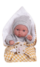 Antonio Juan ANT-85318-Gris Poupée Picolin 21 cm - Poupée avec suce et couverture enveloppante - Antonio Juan Vêtement gris - couverture jaune vendu par Veille sur toi