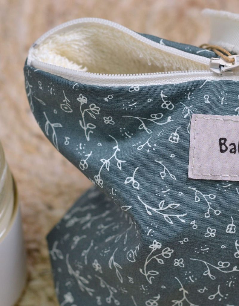 Trousse de toilette  - Format petit - Sarcelle et petites fleurs - Baluchon