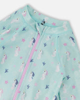 Deux par Deux Baby And Toddler One-Piece Long Sleeve Rashguard Blue Seahorse Print vendu par Veille sur toi