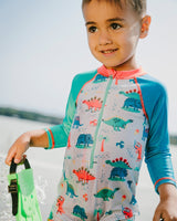 Deux par Deux Baby And Toddler One-Piece Long Sleeve Rashguard Grey Baby Dinosaur Print vendu par Veille sur toi