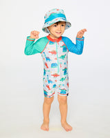 Deux par Deux Baby And Toddler One-Piece Long Sleeve Rashguard Grey Baby Dinosaur Print vendu par Veille sur toi