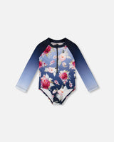 Deux par Deux H30OG20_3H144_2/3 One-Piece Long Sleeve Rashguard Blue Rose Print 2/3 vendu par Veille sur toi