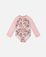 Deux par Deux H30OG21_3H152_2/3 One-Piece Long Sleeve Rashguard Pink Hibiscus Print 2/3 vendu par Veille sur toi
