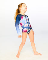 Deux par Deux One-Piece Long Sleeve Rashguard Blue Rose Print vendu par Veille sur toi