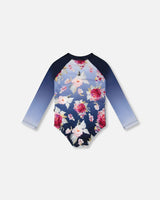 Deux par Deux One-Piece Long Sleeve Rashguard Blue Rose Print vendu par Veille sur toi
