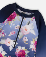 Deux par Deux One-Piece Long Sleeve Rashguard Blue Rose Print vendu par Veille sur toi