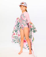 Deux par Deux One-Piece Long Sleeve Rashguard Pink Hibiscus Print vendu par Veille sur toi