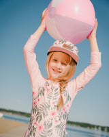 Deux par Deux One-Piece Long Sleeve Rashguard Pink Hibiscus Print vendu par Veille sur toi