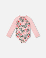 Deux par Deux One-Piece Long Sleeve Rashguard Pink Hibiscus Print vendu par Veille sur toi