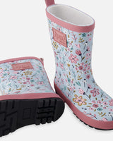 Deux par Deux Rain Boots In Natural Rubber Blue Mini Flower Print vendu par Veille sur toi