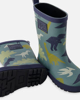 Deux par Deux Rain Boots In Natural Rubber Green Dinosaur Print vendu par Veille sur toi