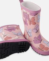 Deux par Deux Rain Boots In Natural Rubber Pink Butterfly Print vendu par Veille sur toi