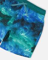 Deux par Deux Swim Trunks Blue Waves Print vendu par Veille sur toi