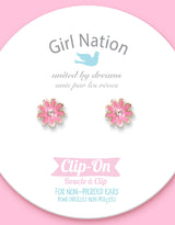 Girl Nation GN-J321s05c Boucles d'oreilles à clip en émail - Marguerite rose - Girl Nation vendu par Veille sur toi