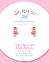 Girl Nation GN-J455s02c Boucles d'oreilles à clip en émail - Flamant rose fantastique - Girl Nation vendu par Veille sur toi