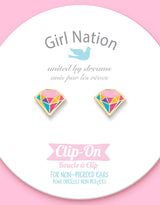 Girl Nation GN-J465sc Boucles d'oreilles à clip en émail - Diamant multicolore - Girl Nation vendu par Veille sur toi