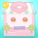 Girl Nation GN-J561s05C Boucles d'oreilles à clip en émail - Beigne rose - Girl Nation vendu par Veille sur toi