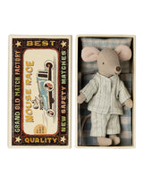 Maileg 17-4201-00 Grand frère souris dans sa boîte d'allumette - Pyjamas ligné menthe - Maileg vendu par Veille sur toi