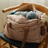 Minika ⚜ MINIKA-SAC-COUCHES-VICHYBRUN Sac à couches - Vichy brun - Minika vendu par Veille sur toi