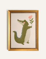 Oleka Canvas Illustration crocodile fleuri - Cadre vintage or - Oleka vendu par Veille sur toi