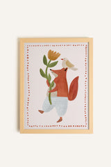 Oleka Canvas RI-OL-LLWGAL-boisnaturel Renard et l’Oiseau, Toile rigide encadrée Bois naturel / 9x12 vendu par Veille sur toi