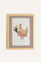 Oleka Canvas RI-OL-YTGGFV-boisnaturel Poule en Fleurs, Toile rigide encadrée Bois naturel / 9x12 vendu par Veille sur toi