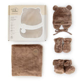 Petit Coulou PCCC7406 Coffret cadeau Ourson Minky pour bébé (4 accessoires) Moka vendu par Veille sur toi