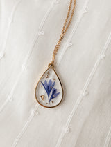 Petitefleur⚜ Petitefleur-61 Collier de fleurs séchées - Goutte dorée avec fleur bleue - Petitefleur vendu par Veille sur toi