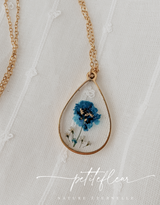 Petitefleur⚜ Petitefleur-65 Collier de fleurs séchées - Goutte dorée avec fleur bleue et or - Petitefleur vendu par Veille sur toi