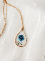 Petitefleur⚜ Petitefleur-65 Collier de fleurs séchées - Goutte dorée avec fleur bleue et or - Petitefleur vendu par Veille sur toi