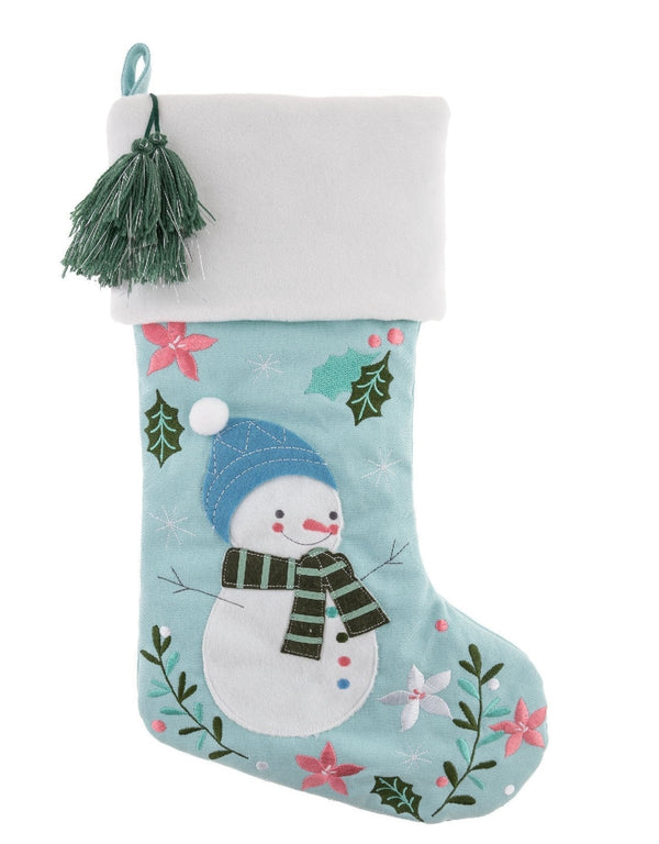 Bas de Noël à suspendre avec motifs de bonhomme de neige bleu - Stephen Joseph | Veille sur toi