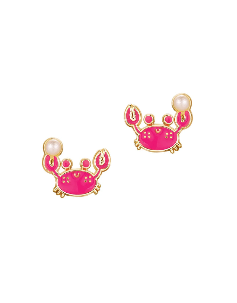 Boucles d'oreilles en émail - Crabe avec perle - Girl Nation