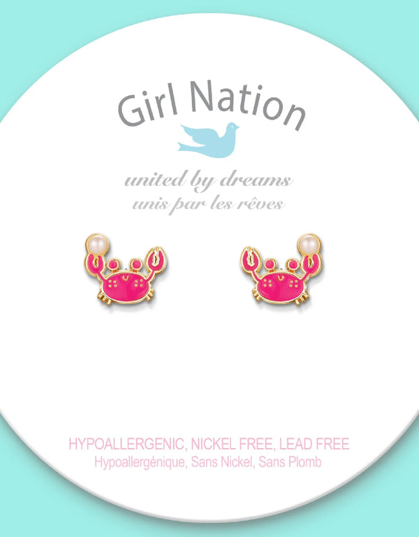 Boucles d'oreilles en émail - Crabe avec perle - Girl Nation