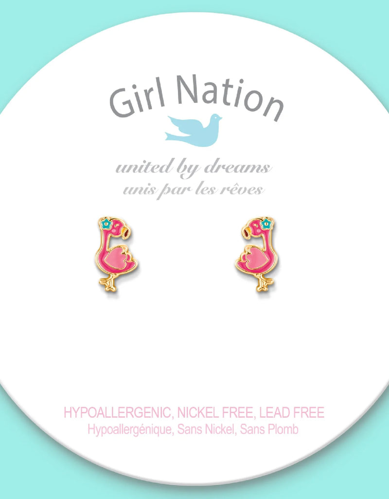 Boucles d'oreilles en émail - Flamant rose - Girl Nation