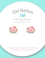 Boucles d'oreilles en émail - Nuage rose avec étoiles - Girl Nation