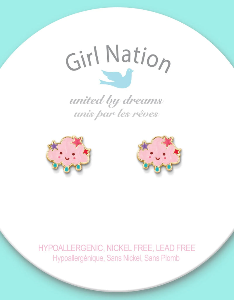 Boucles d'oreilles en émail - Nuage rose avec étoiles - Girl Nation