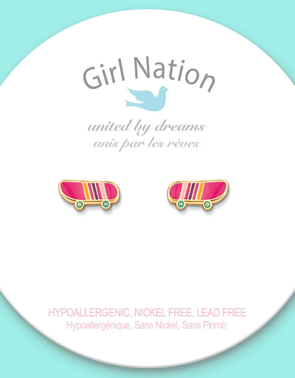 Boucles d'oreilles en émail - Planche à roulettes - Girl Nation