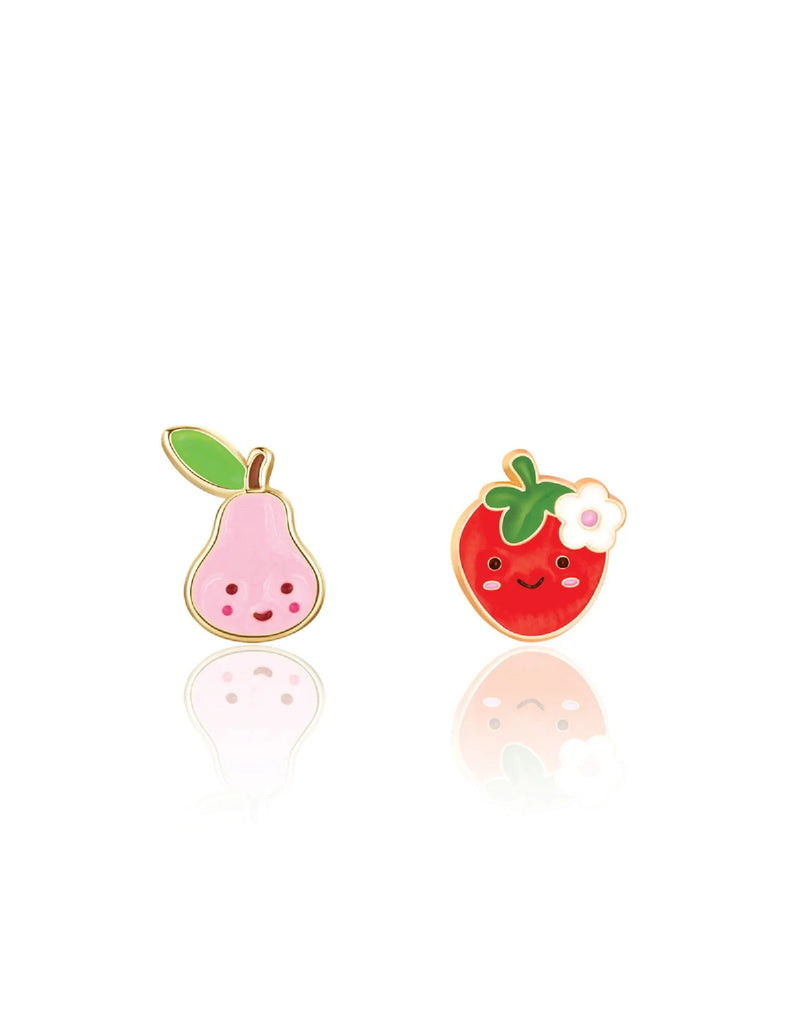 Boucles d'oreilles en émail - Duo poire rose et fraise - Girl Nation