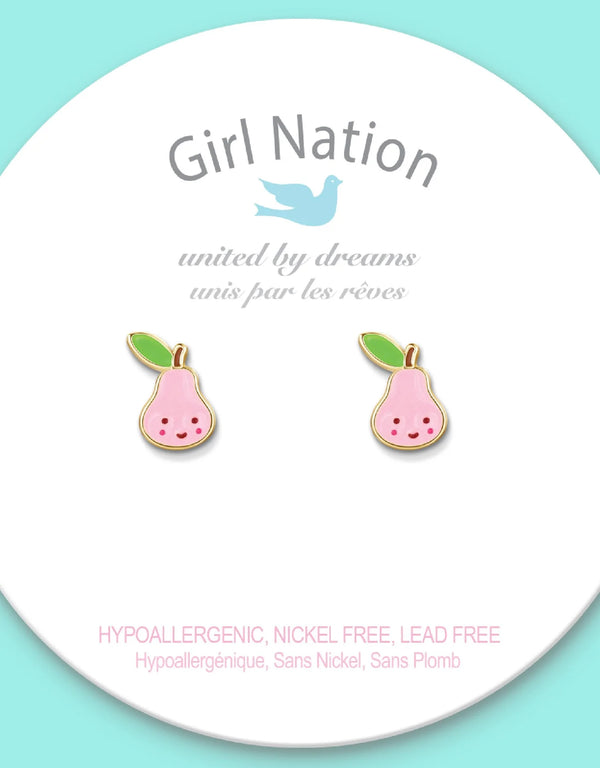 Boucles d'oreilles en émail - Poire rose - Girl Nation