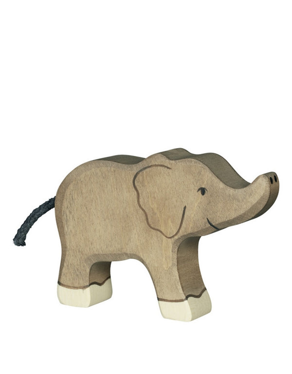 Animal en bois - Bébé Éléphant avec trompe en l'air - Holztiger