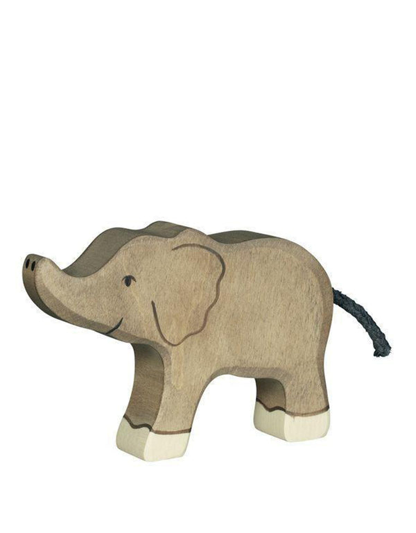 Animal en bois - Bébé Éléphant avec trompe en l'air - Holztiger