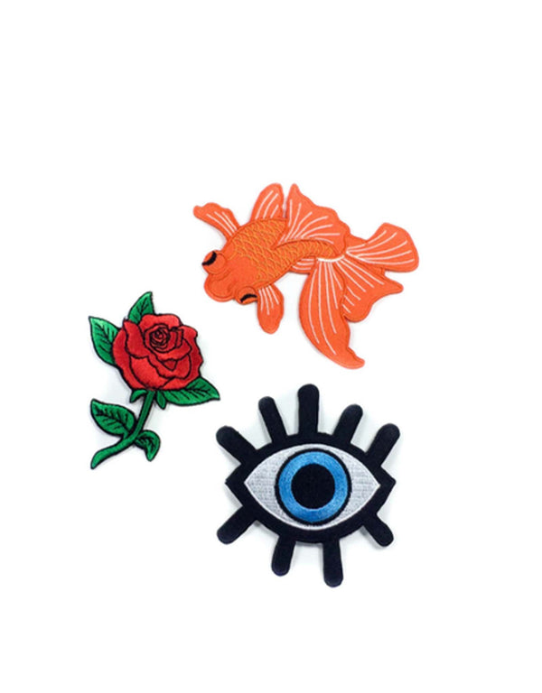 Écusson thermocollant - ensemble poisson, oeil et rose - Tattoo It Default marque  Tattoo It vendu par Veille sur toi