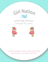 Girl Nation GN-J455S02 Boucles d'oreilles en émail - Flamant rose - Girl Nation vendu par Veille sur toi