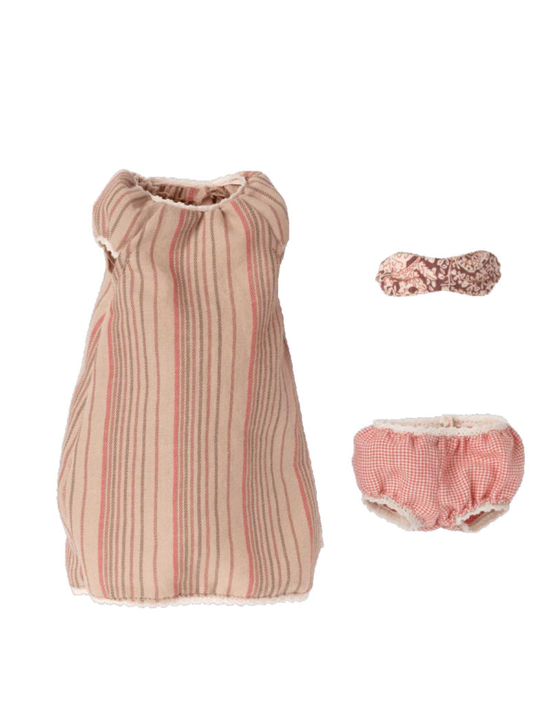 Maileg 17-2400-00 Souris fille moyenne dans sa robe de chambre rose lignée - Maileg vendu par Veille sur toi