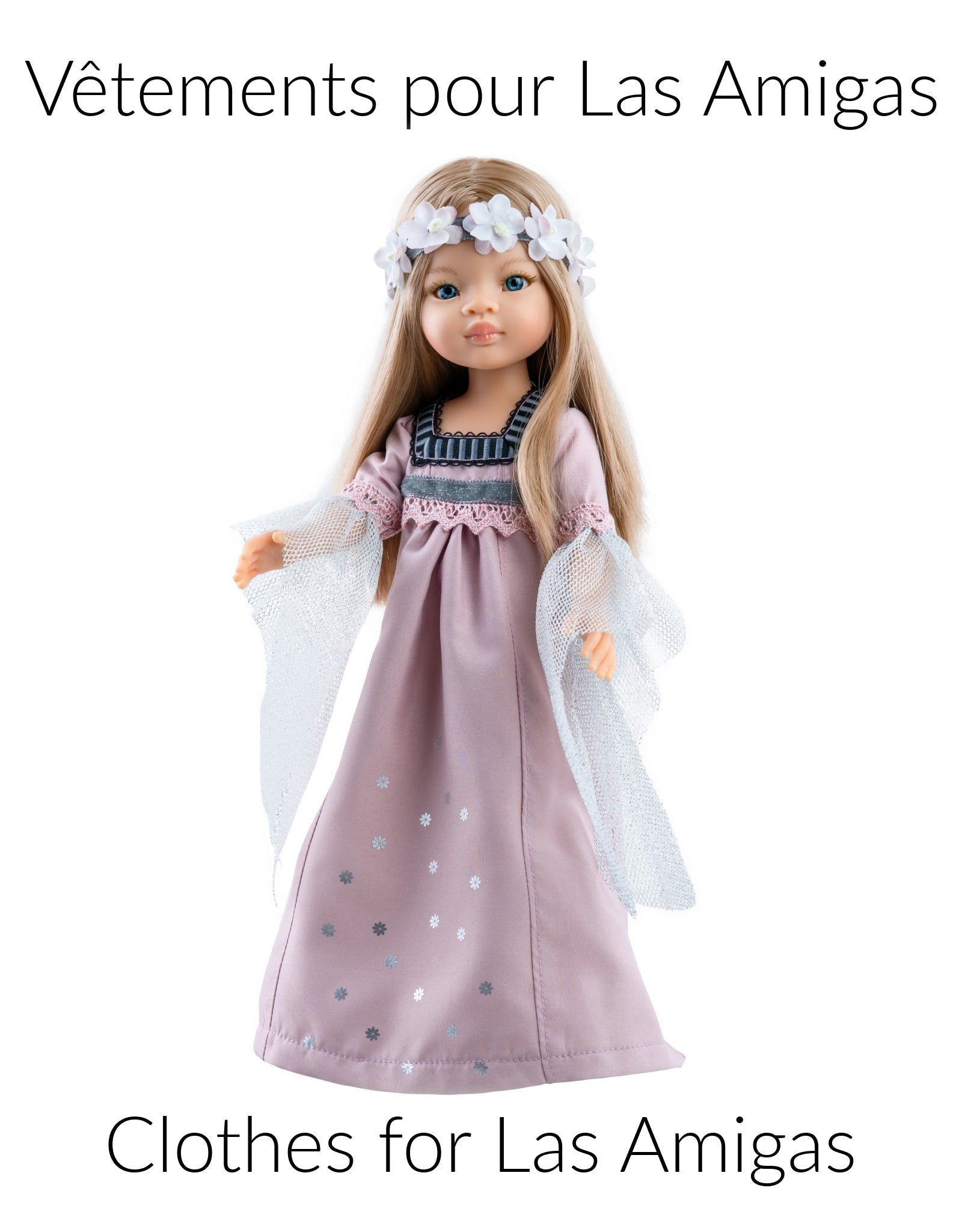 Vêtement pour poupée Las Amigas Robe d'époque en satin rose